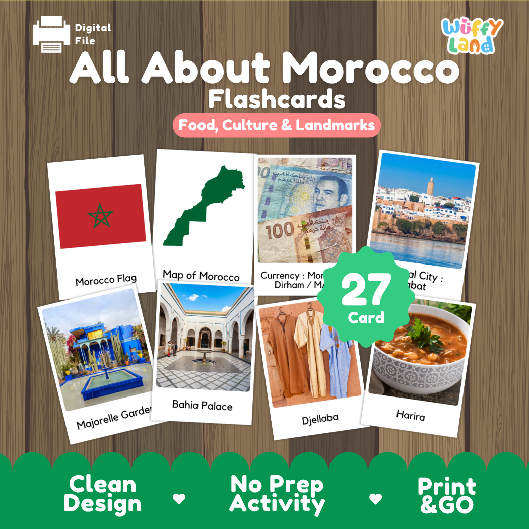 Clean design no prep print and go Morocco geography activity pack layout ready for classroom and homeschool use