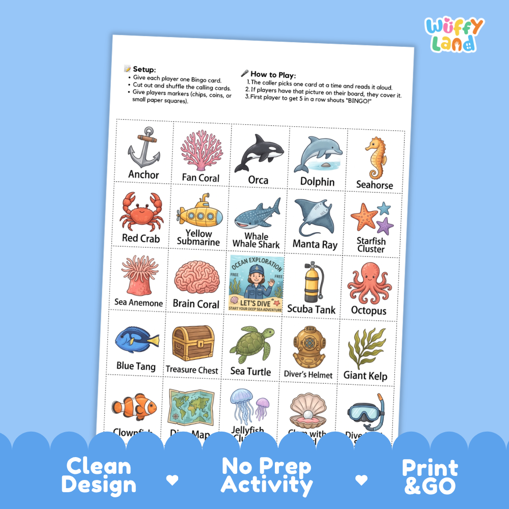 Clean design 10 board in the ocean BINGO games under the sea marine life party game printable PDF pack