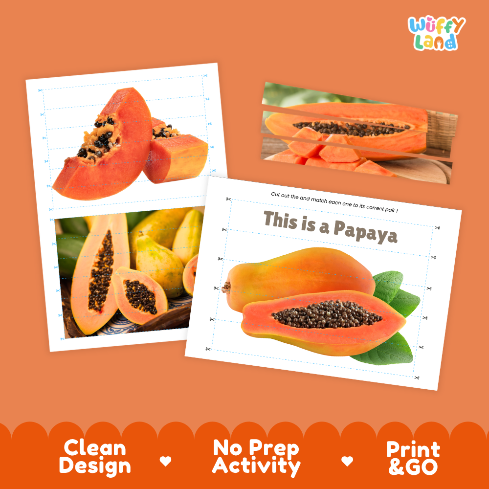 Clean design no prep print and go papaya cut and match activity printable PDF pack