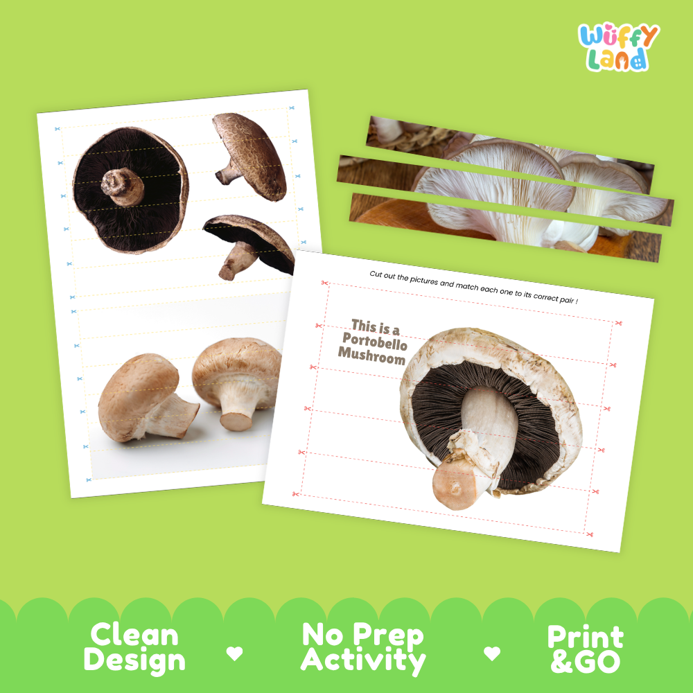 Clean design no prep print and go portobello mushroom cut and match activity printable PDF pack