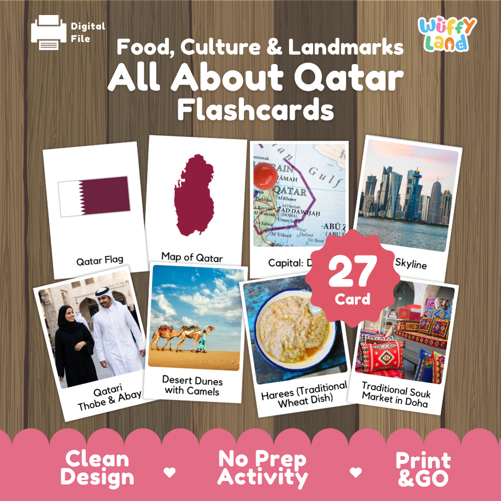 Clean design no prep print and go Qatar geography activity pack layout ready for classroom and homeschool use