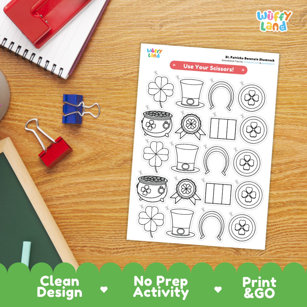 Clean design no prep print and go St. Patrick's Day decorate shamrock craft printable PDF pack