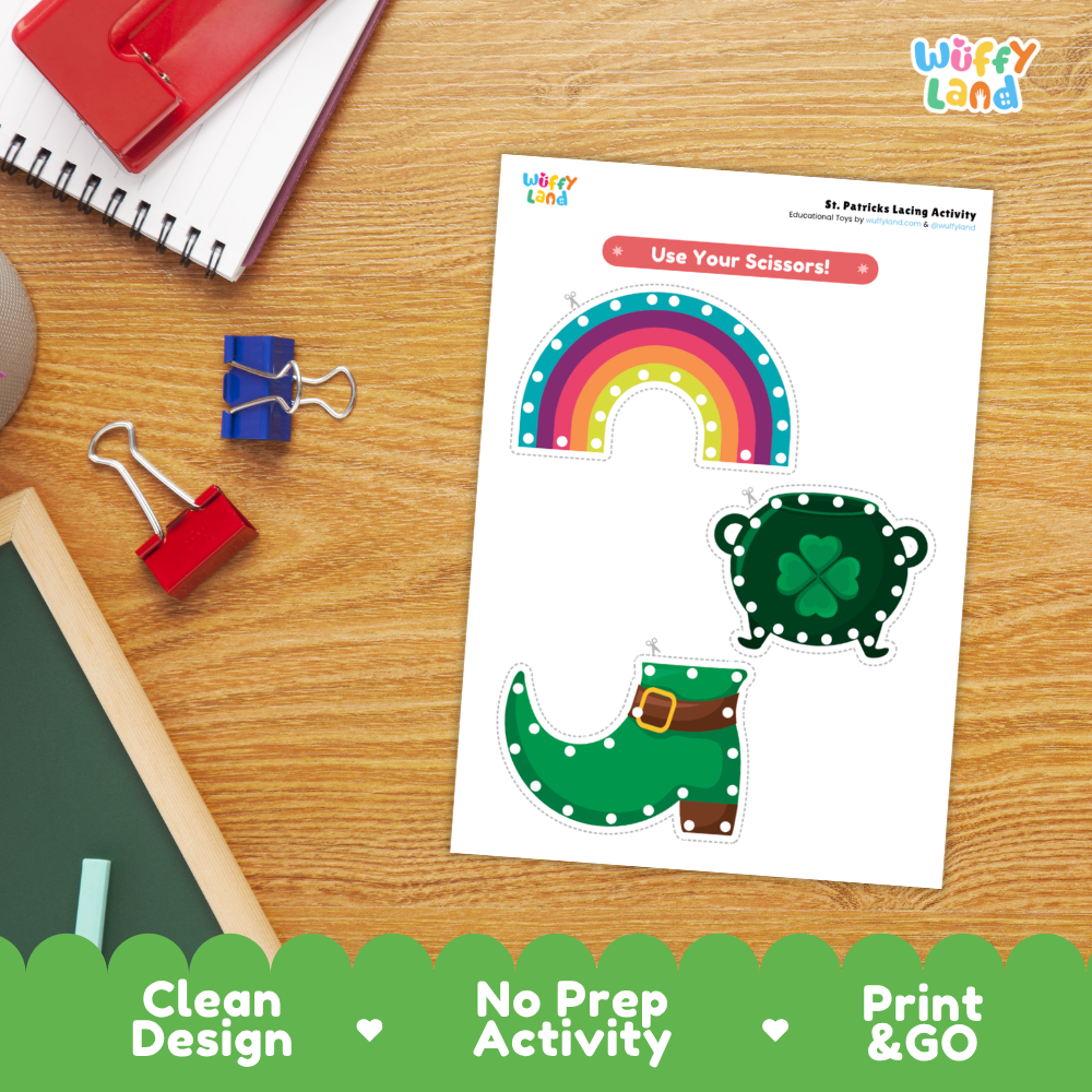 Clean design no prep print and go St. Patrick's Day lacing activity printable PDF pack