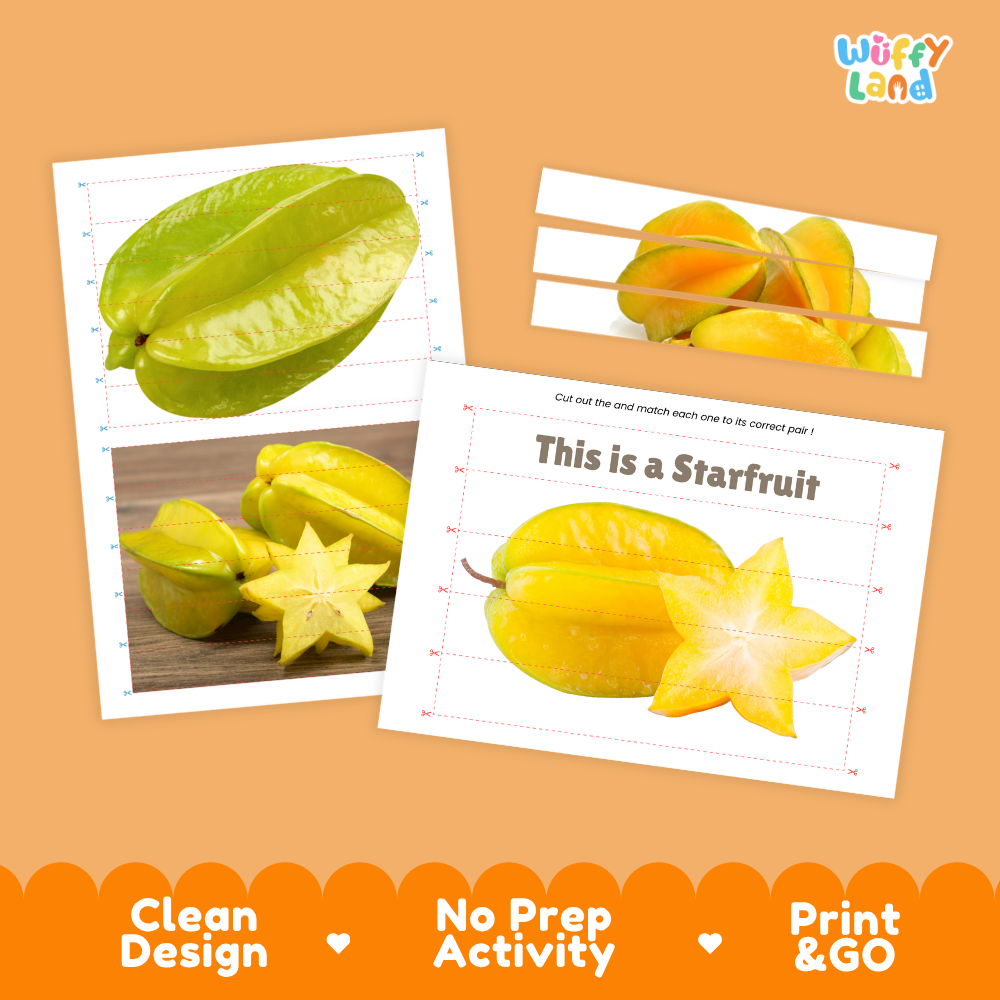 Clean design no prep print and go starfruit cut and match activity printable PDF pack