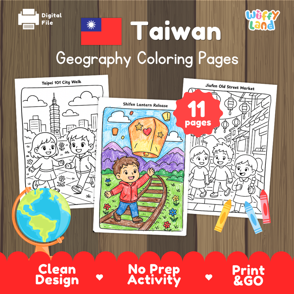 Clean design no prep print and go Taiwan geography activity pack layout ready for classroom and homeschool use