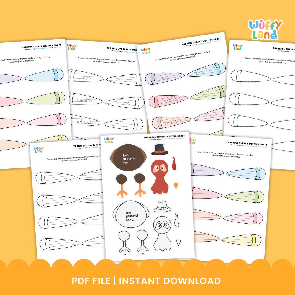 Clean design no prep print and go thankful turkey writing craft printable PDF pack