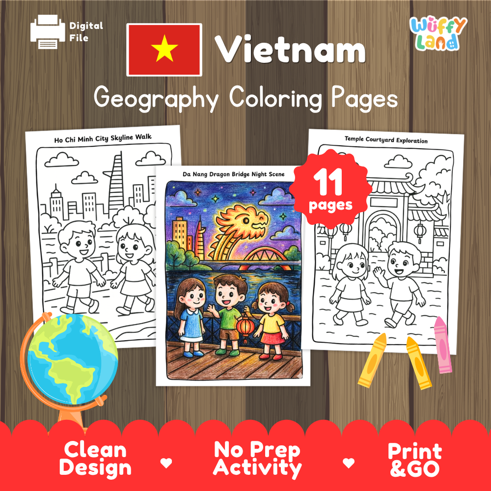 Clean design no prep print and go Vietnam geography activity pack layout ready for classroom and homeschool use