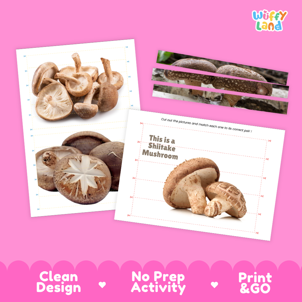 Clean design no prep print and go wood ear mushroom cut and match activity printable PDF pack