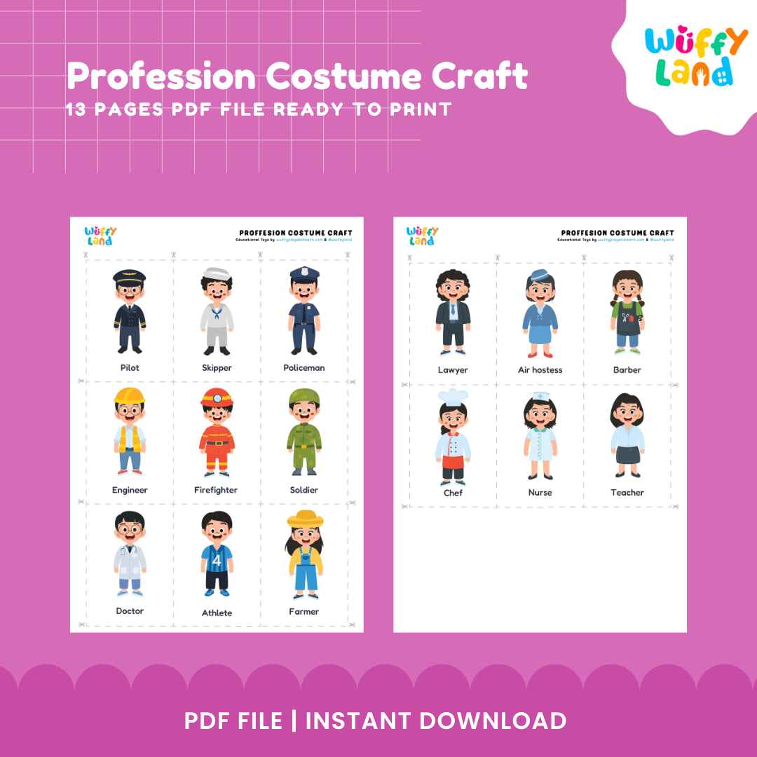 Educational 13-page community helpers costume craft set arranged for preschool dramatic play and kindergarten social studies centers ✂️🎨