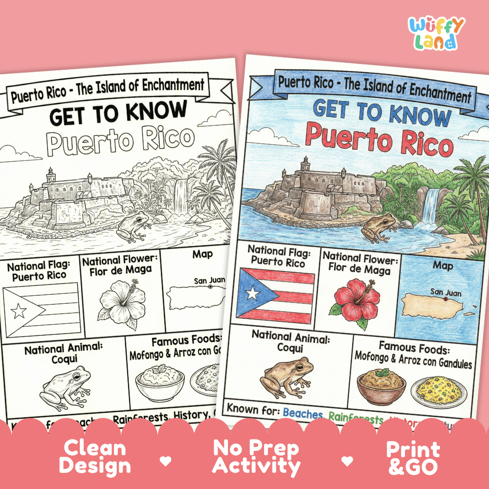 Puerto Rico Geography Coloring Poster and Activity Worksheet