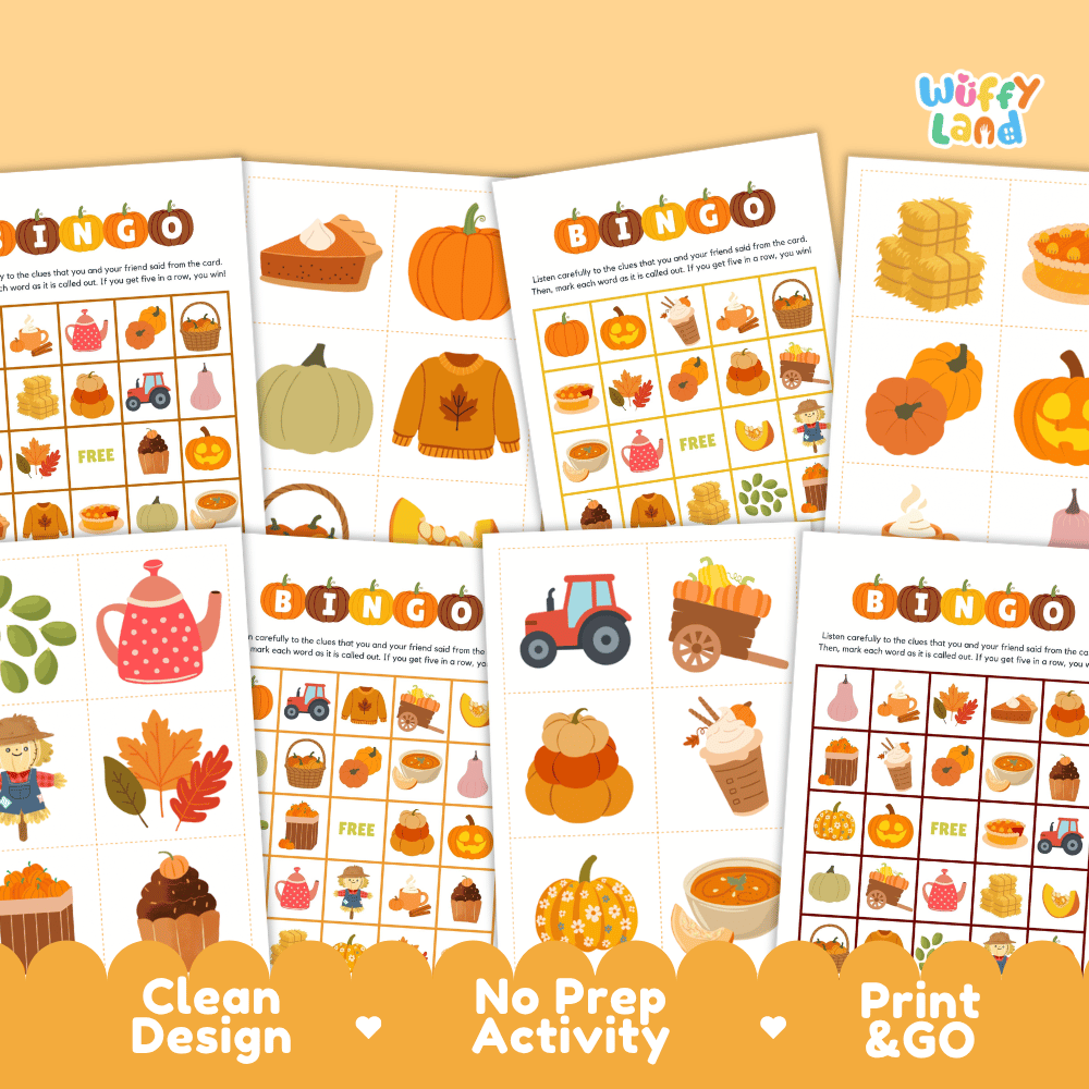 Pumpkin Patch Bingo Game Cards and Calling Cards Activity Worksheets
