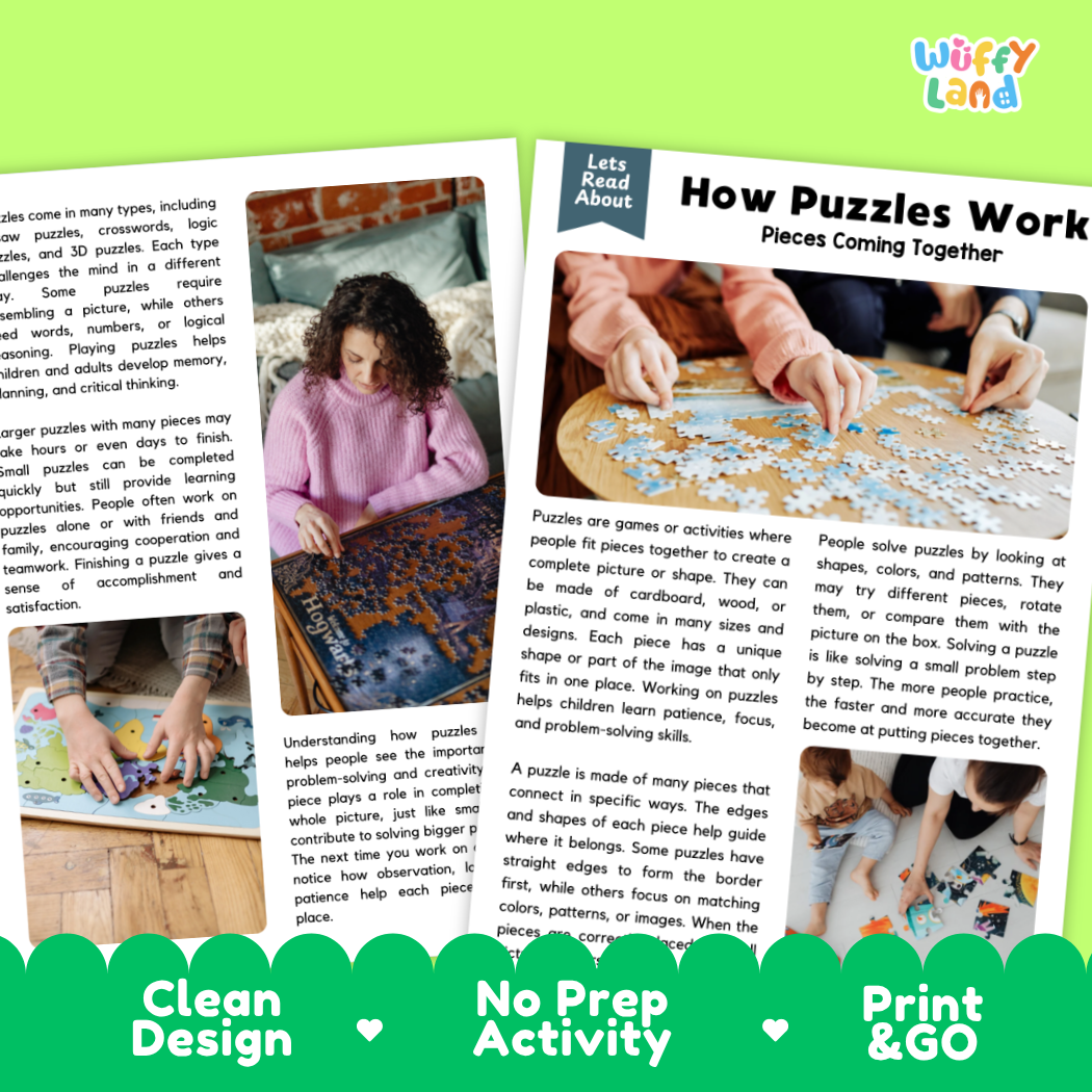 Complete teacher answer key worksheet providing detailed model responses for puzzle comprehension questions