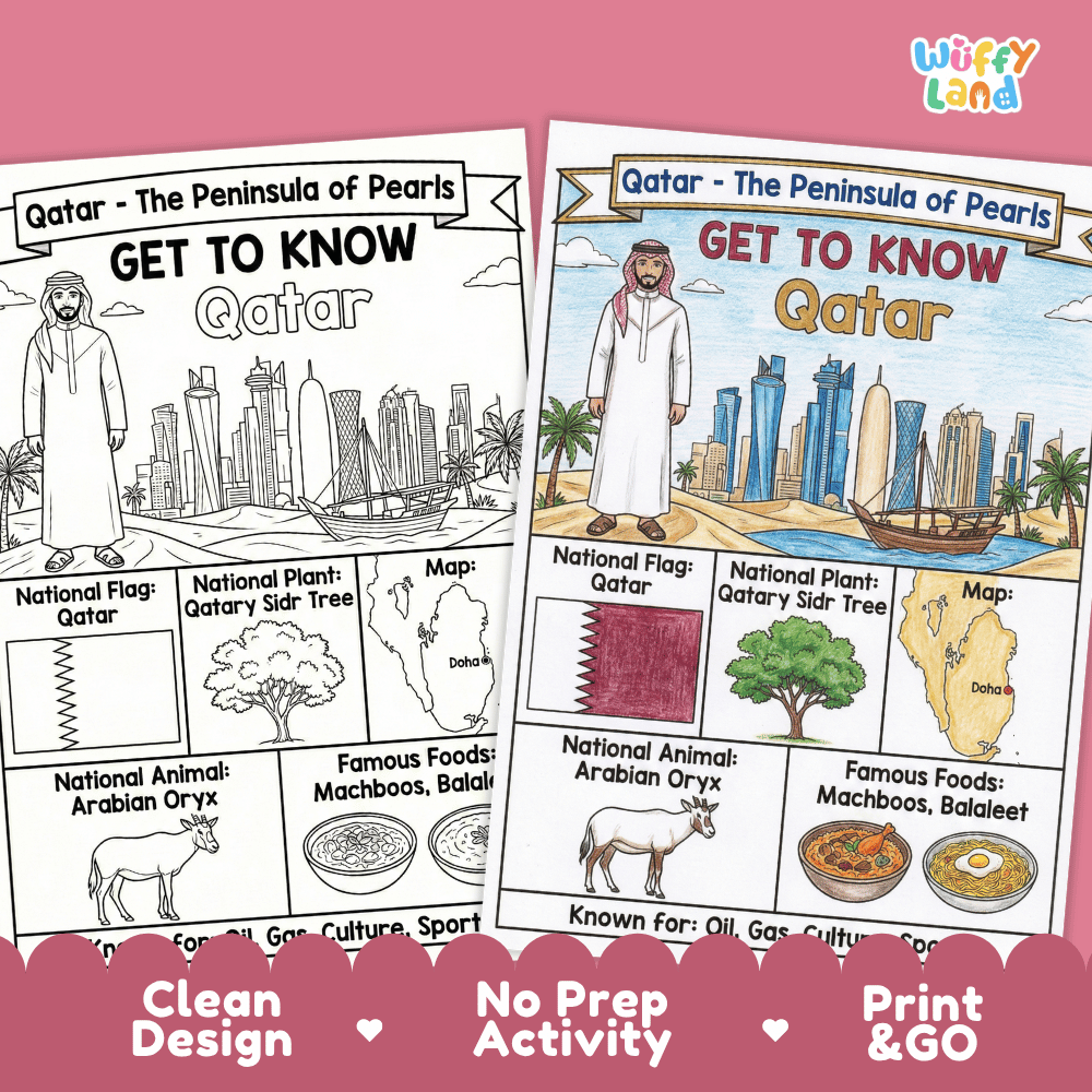 Qatar Geography Coloring Poster Worksheets