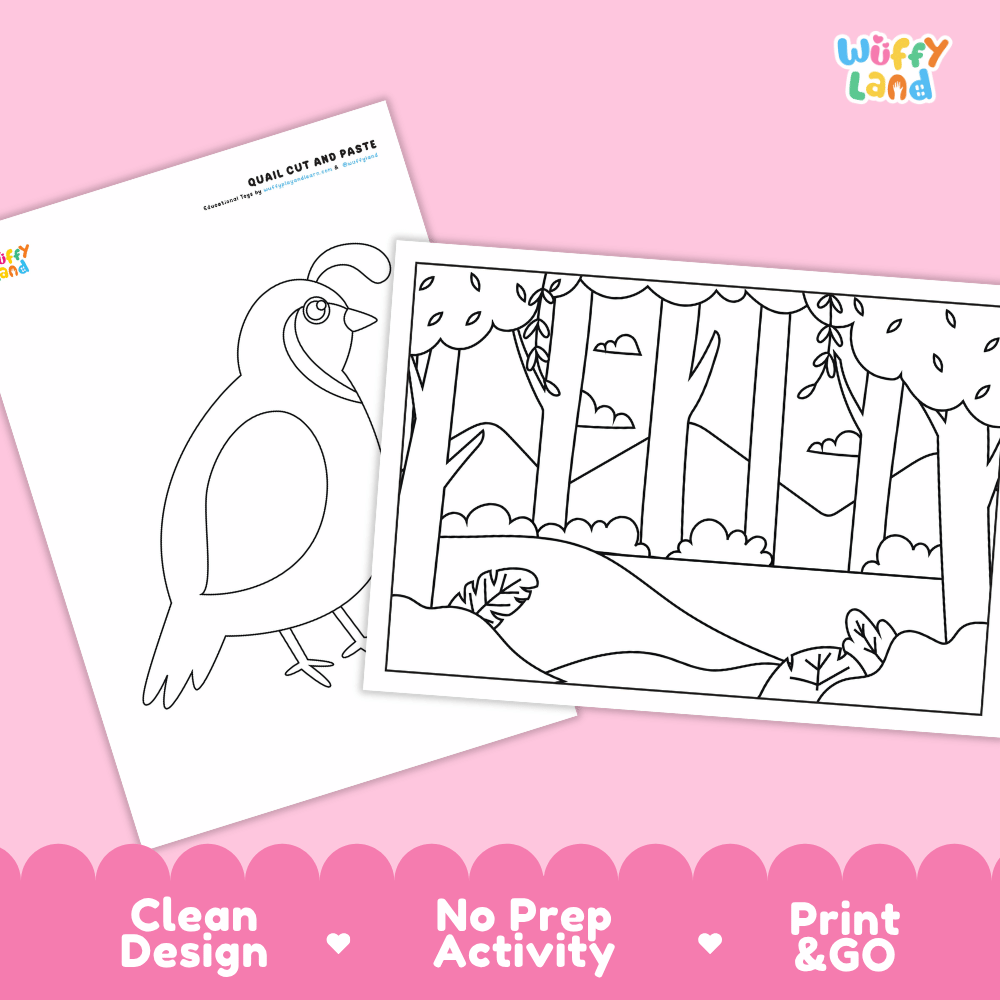 Quail Cut and Paste Craft and Coloring Activity Worksheets