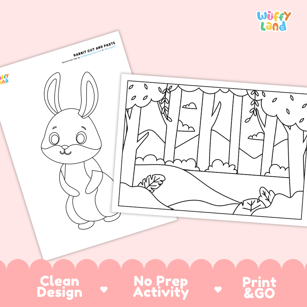 Rabbit Cut and Paste Craft and Coloring Activity Worksheets
