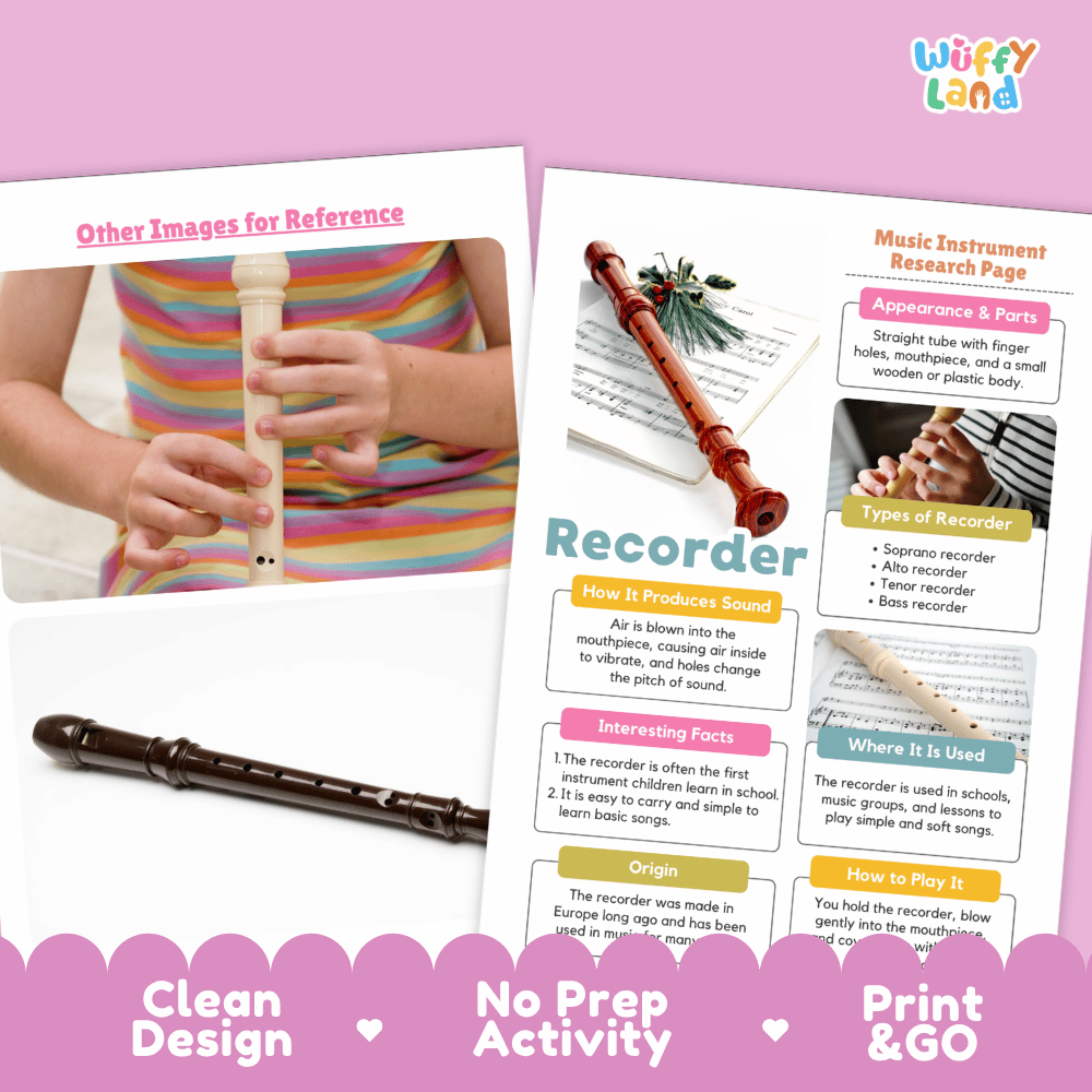 Recorder Music Research Page Worksheets and Information Poster