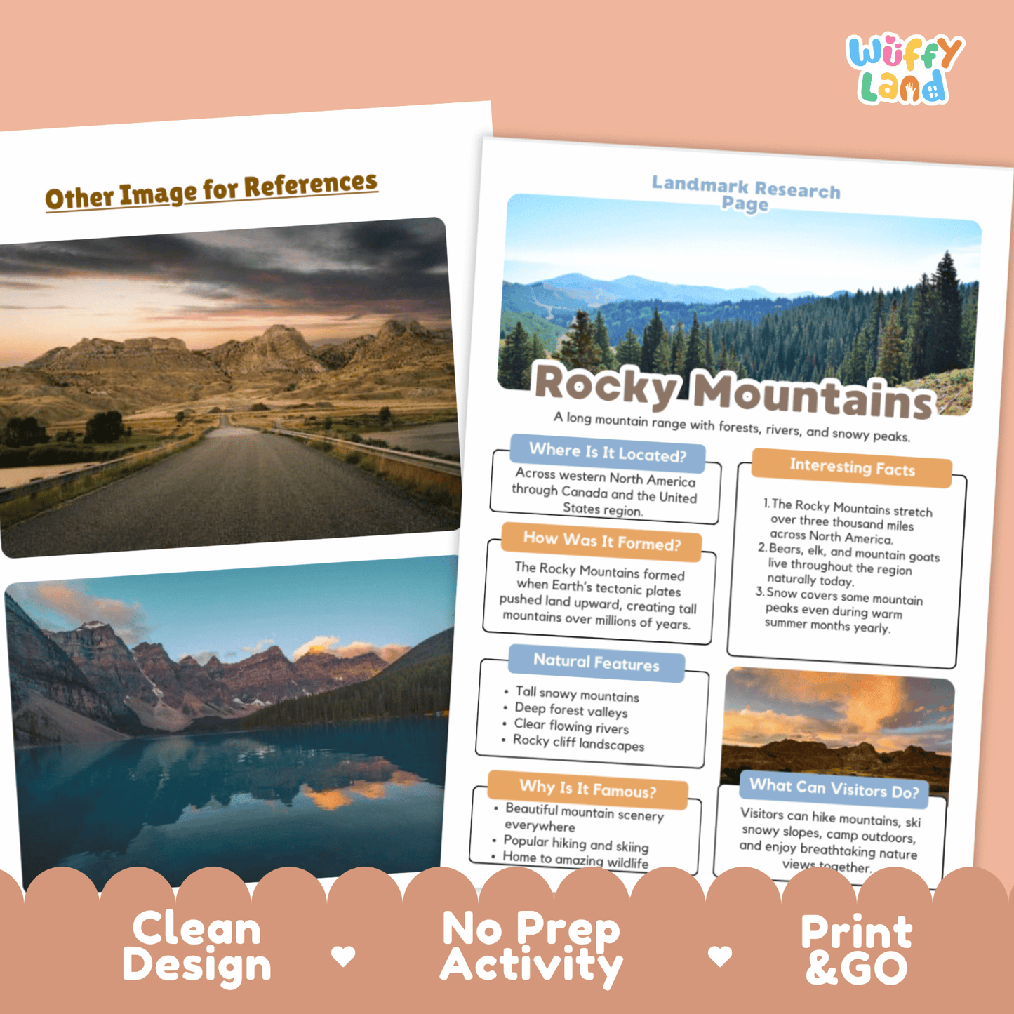 Rocky Mountains Landmark Research Page Worksheets and Fact Sheet Activity