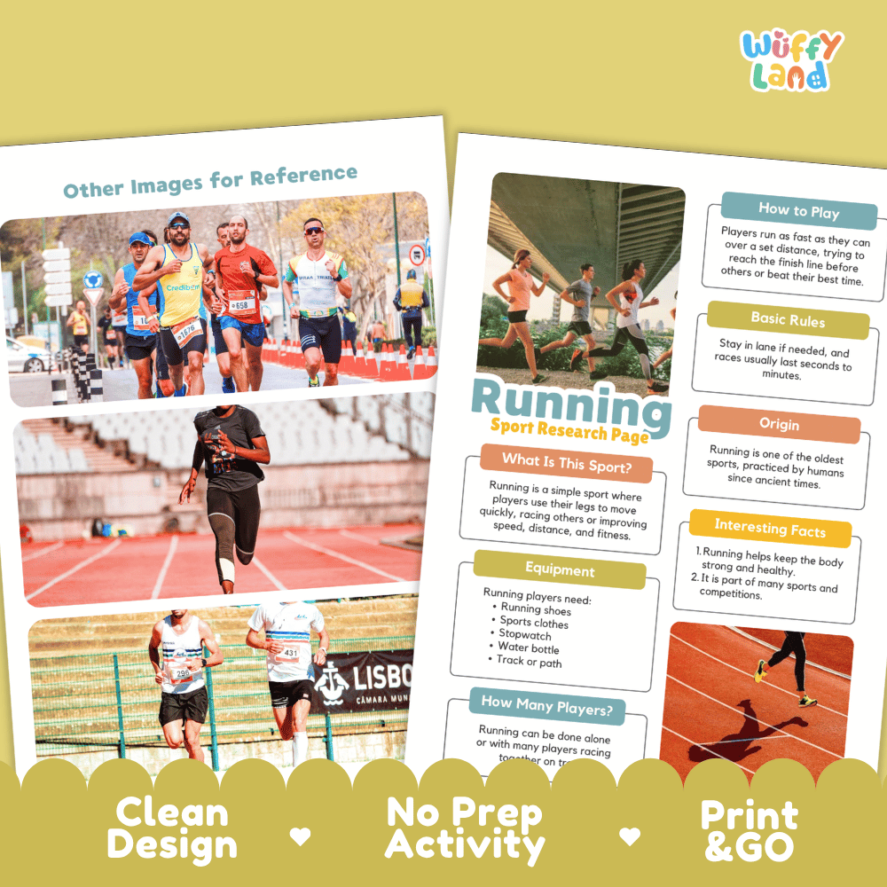 Running Sport Research Project Worksheets and Fact Sheet
