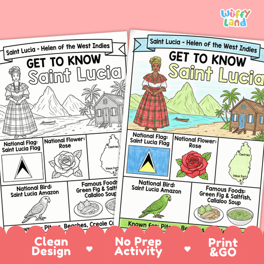 Saint Lucia Country Study Geography Coloring Page Worksheet Activity | Caribbean