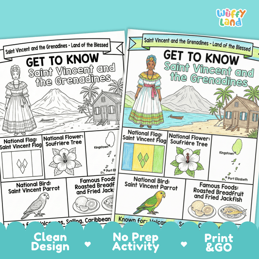 Saint Vincent and the Grenadines Country Study Geography Coloring Page Worksheet