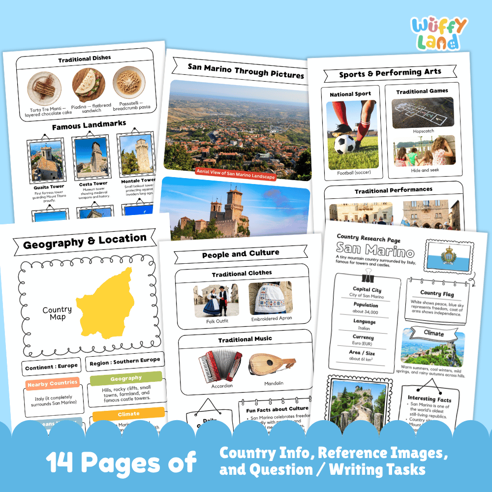 San Marino Country Research Project | Geography Worksheets and Writing Tasks