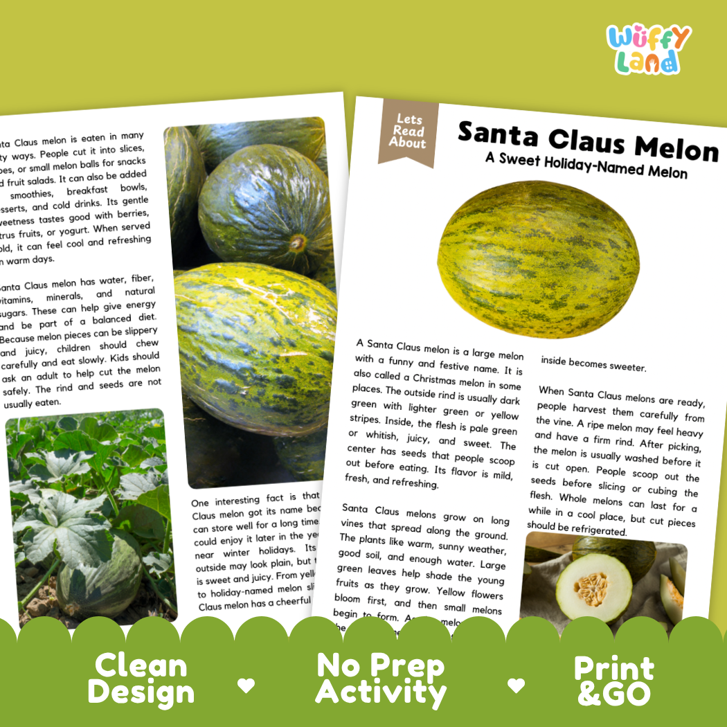 Teacher answer key page showing complete question solutions for Santa Claus Melon nature and science reading comprehension practice