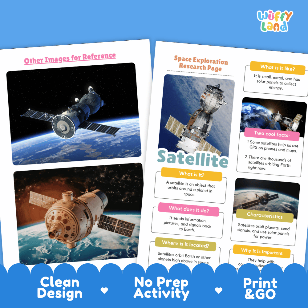 Satellite Space Exploration Research Project Pages and Worksheets