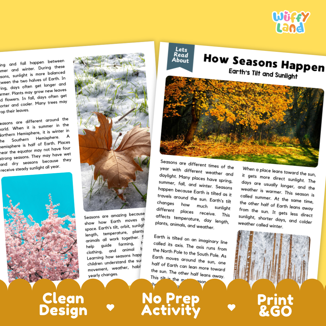 Complete teacher answer key worksheet providing detailed model responses for seasons comprehension questions