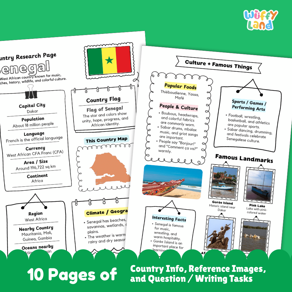 Senegal Country Research Project Printable Worksheets and Activities