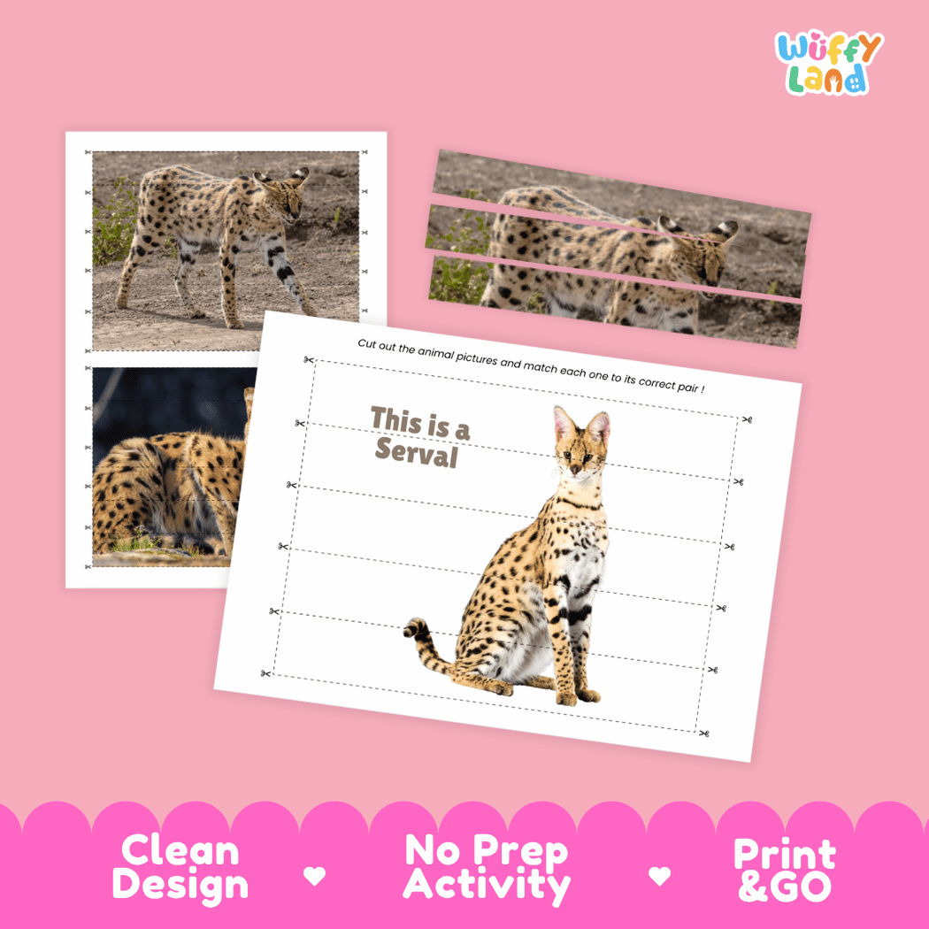 Serval Cut and Match Activity Worksheets | Safari Animal Puzzle Printables