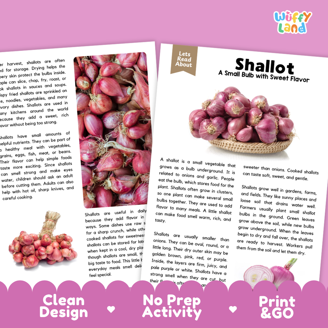 Teacher answer key page showing complete question solutions for shallot reading comprehension practice