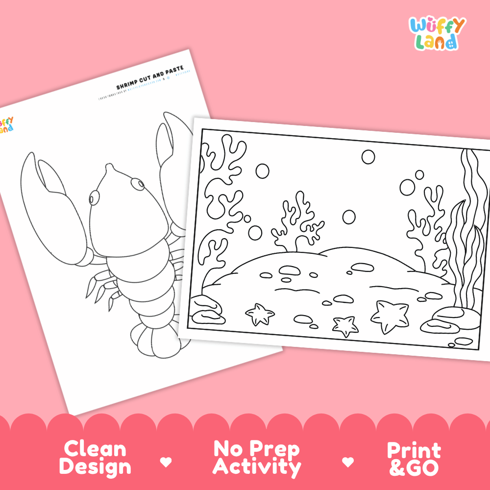 Shrimp Cut and Paste Craft and Coloring Activity Worksheets