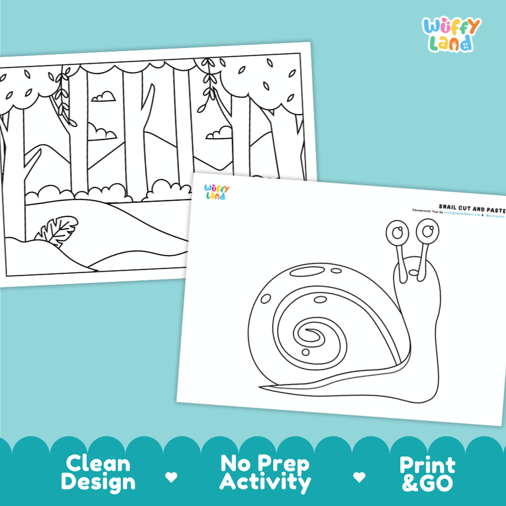 Snail Cut and Paste Craft and Coloring Activity Worksheets