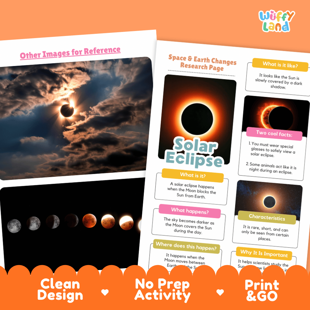 Solar Eclipse Solar System Research Project Worksheets and Fact Sheet