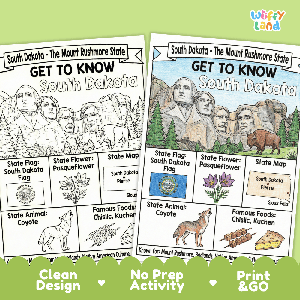 South Dakota Geography Coloring Poster Worksheets