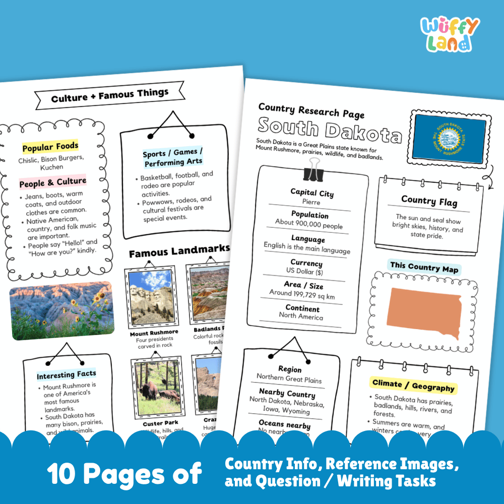 South Dakota State Research Project Worksheets and Activity Pages