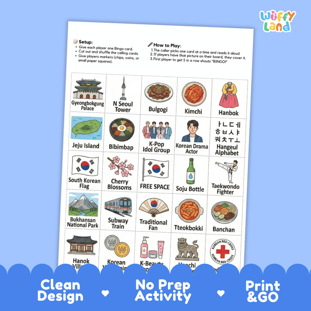 South Korea Geography BINGO Game - Cultural Social Studies Printable Activity