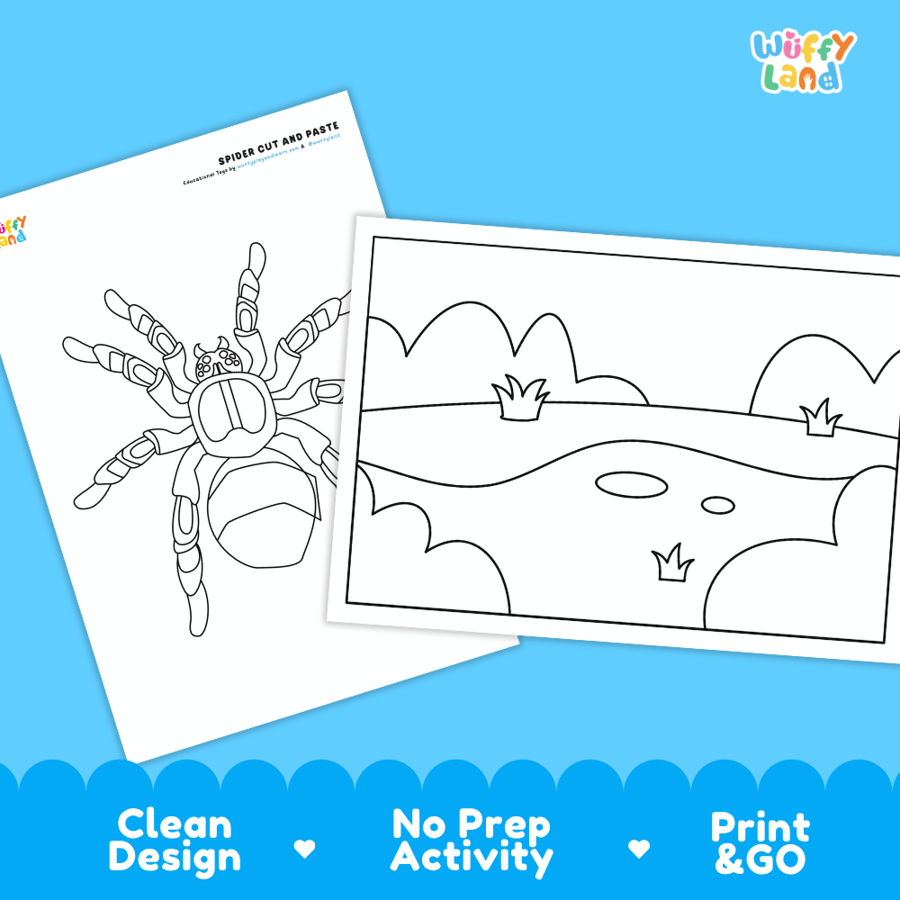 Spider Cut and Paste Craft and Coloring Activity Worksheets