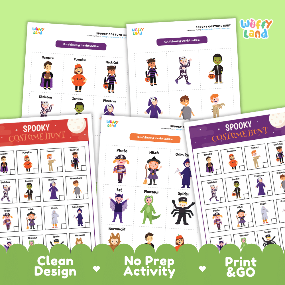 Spooky Costume Hunt Halloween Scavenger Hunt Activity Cards and Worksheets