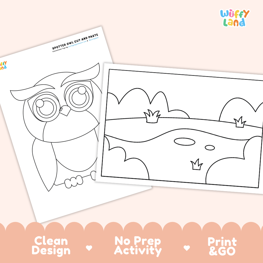 Spotted Owl Cut and Paste Craft and Coloring Activity Worksheets