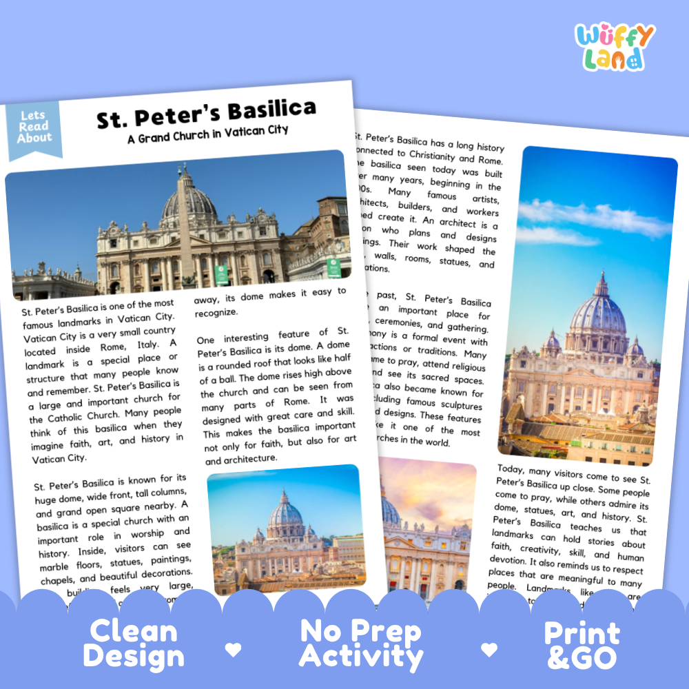 St. Peter's Basilica Landmark Reading Passages and Comprehension Questions Worksheets