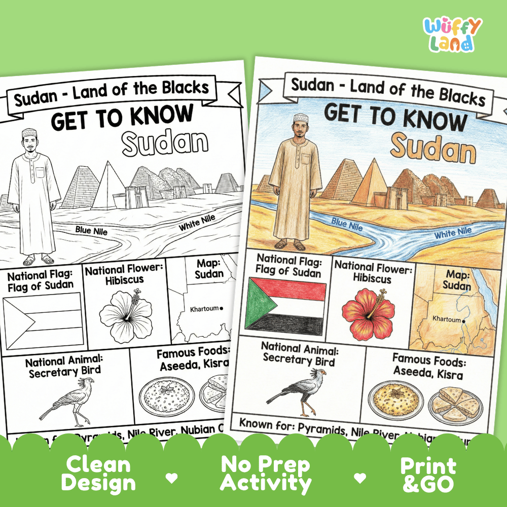 Sudan Geography Coloring Poster and Fact Sheet Printable Worksheets