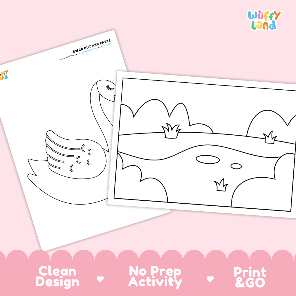 Swan Cut and Paste Craft and Coloring Activity Worksheets