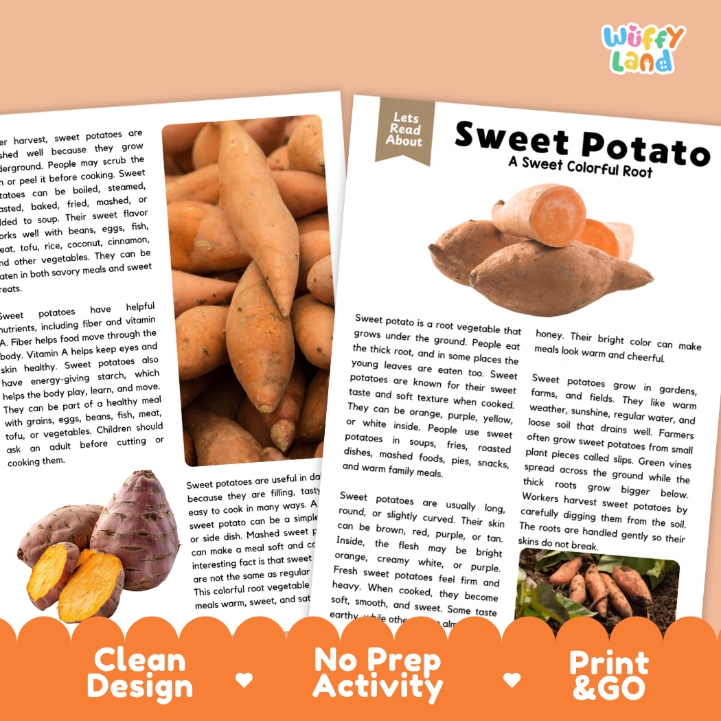 Teacher answer key page showing complete question solutions for sweet potato reading comprehension practice