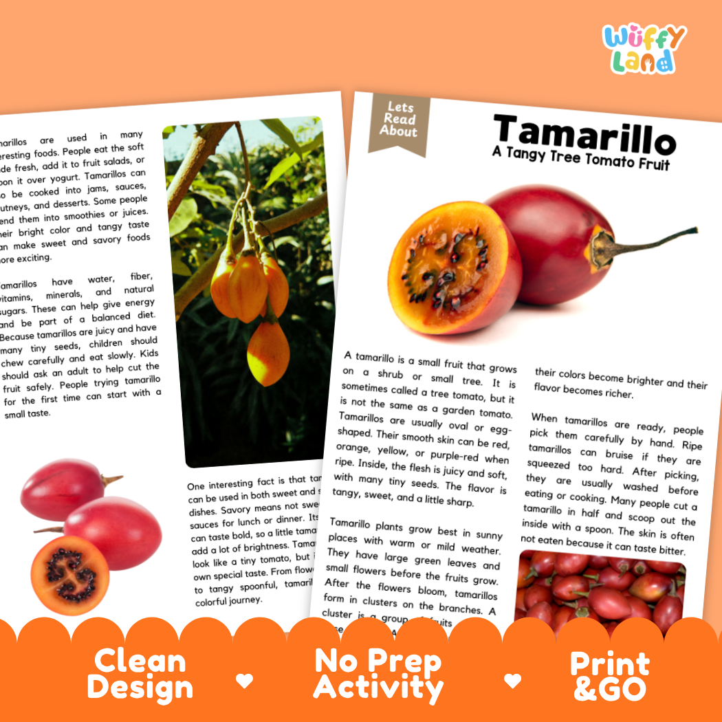 Teacher answer key page showing complete question solutions for Tamarillo nature and science reading comprehension practice