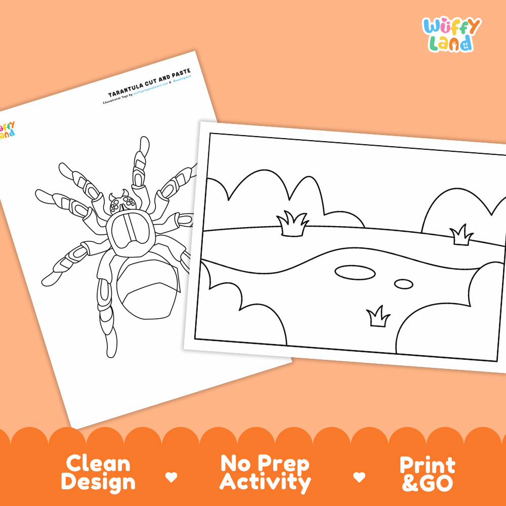 Tarantula Cut and Paste Craft and Coloring Activity Worksheets