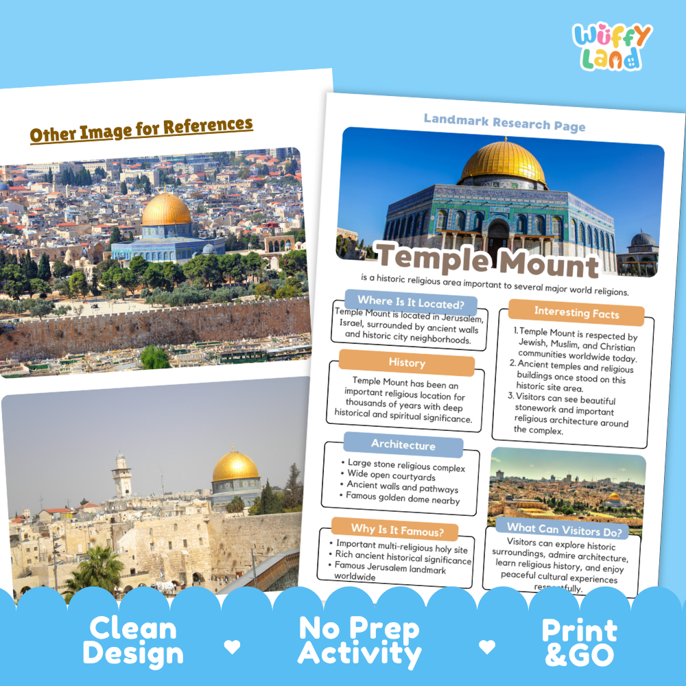 Temple Mount Landmark Research Project Worksheets and Fact Page