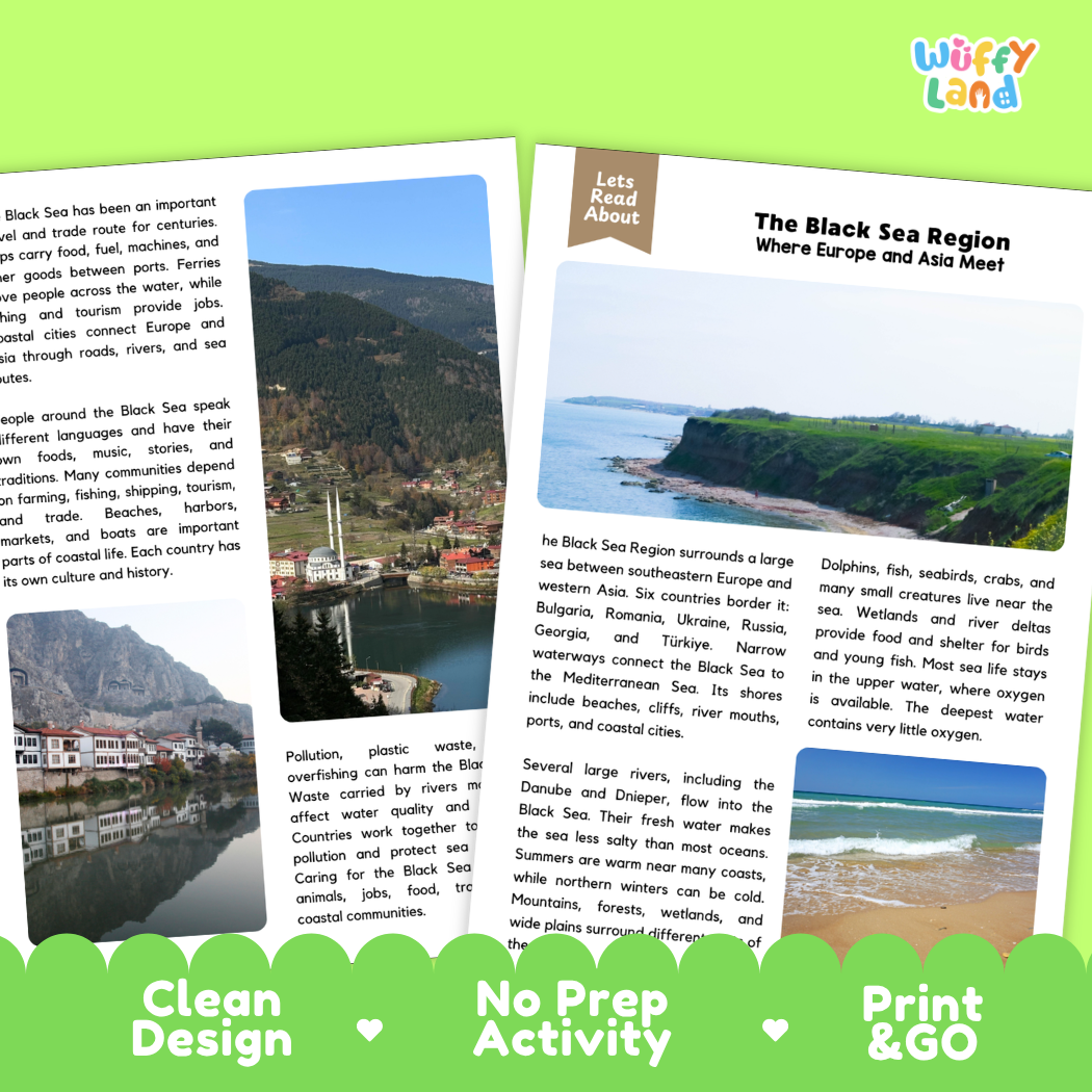 Teacher answer key page showing complete question solutions for The Black Sea Region world geography reading comprehension practice