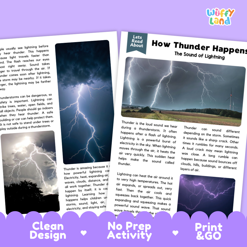 Complete teacher answer key worksheet providing detailed model responses for thunder comprehension questions