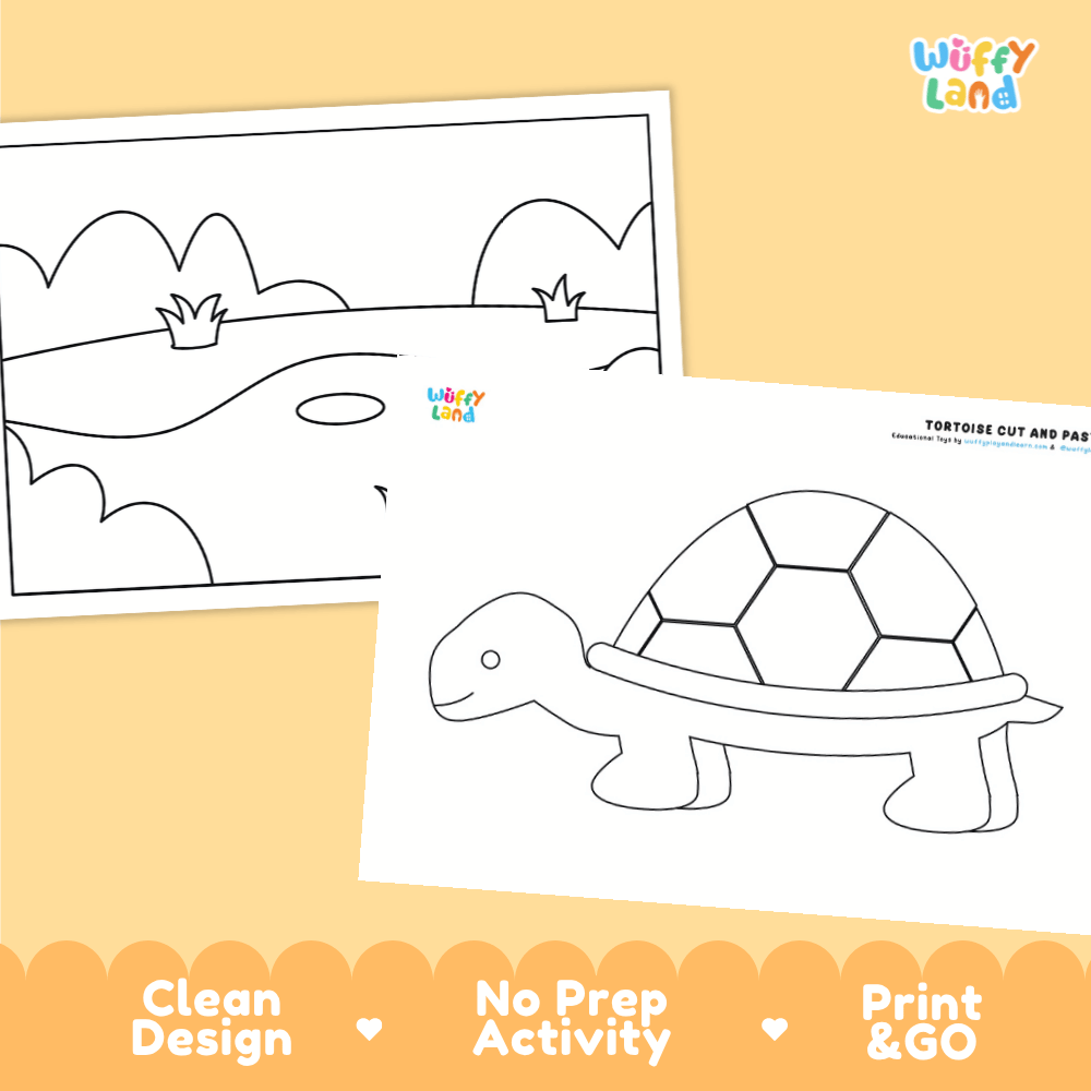 Tortoise Cut and Paste Craft and Coloring Activity Worksheets